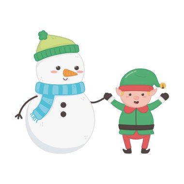 snowman and elf holding hands decoration merry christmas