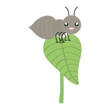 leafs plants garden with ant kawaii character