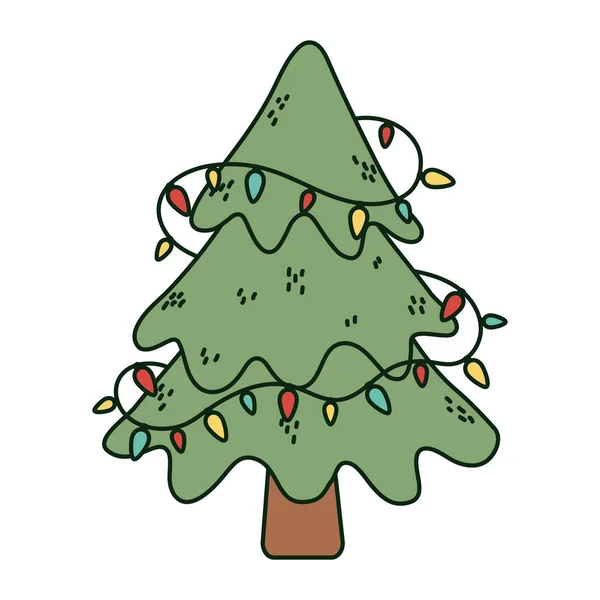 Albero con luci decorazione celebrazione allegro Natale — Vettoriale Stock