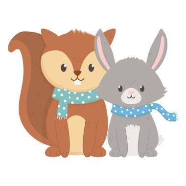 Sonbahar eşarplı şirin sincap ve tilki