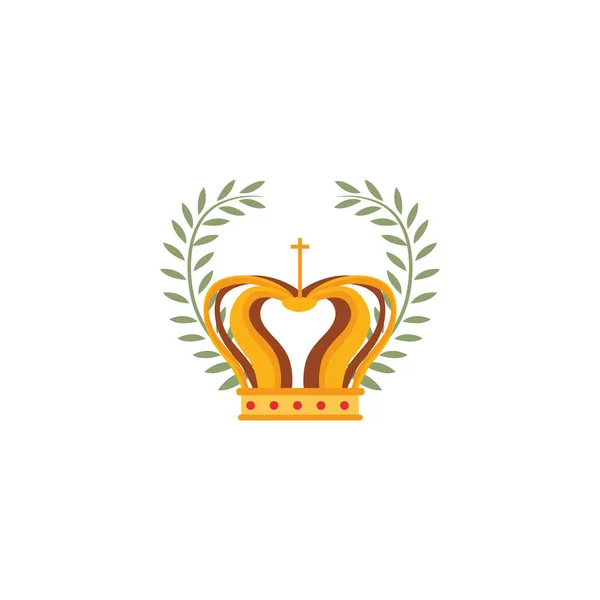 Coroa emblema antigo medieval design plano — Vetor de Stock