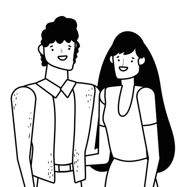 Couple of woman and man cartoon design — Stock Vector