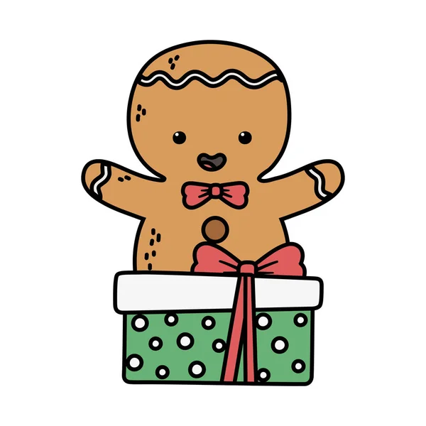 Lebkuchenmann mit Geschenkdekoration frohe Weihnachten — Stockvektor