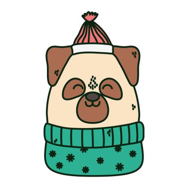 cute dog with hat and sweater celebration merry christmas
