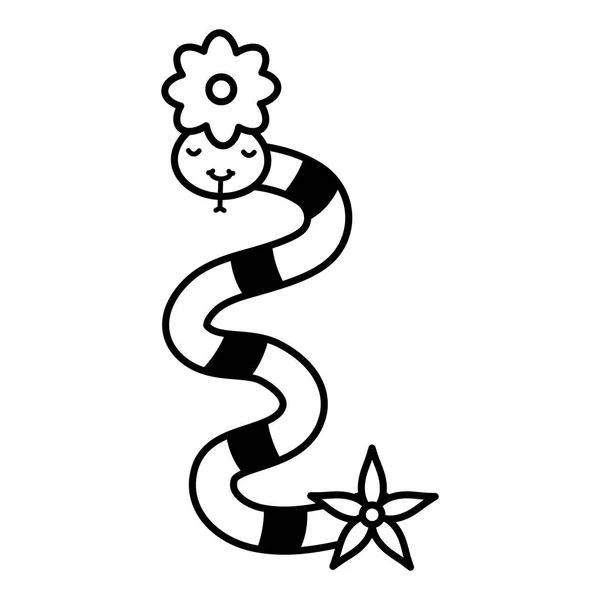 Cute little snake with flowers kawaii character —  Vetores de Stock