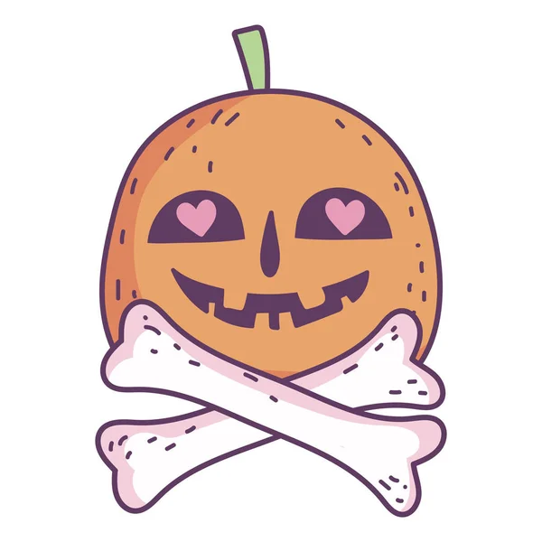 Happy halloween celebration pumpkin crossed bones — 스톡 벡터