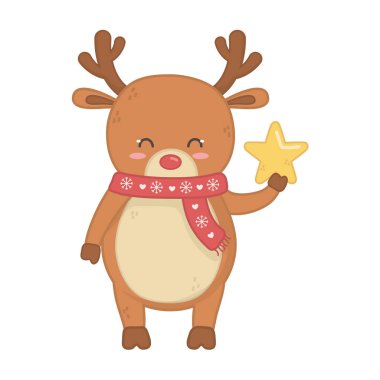 reindeer with scarf holding star decoration merry christmas