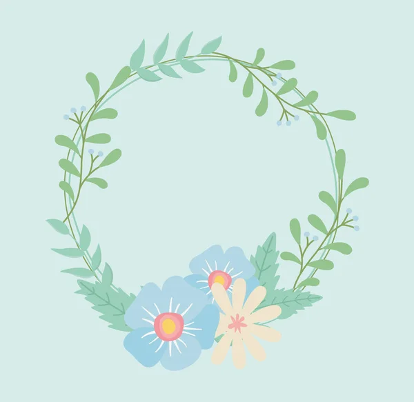 Flowers and leafs crown decorative — Vector de stock
