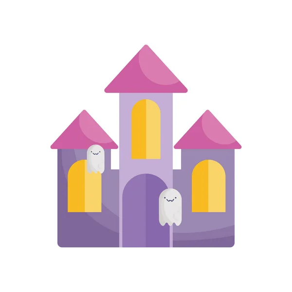 Fantasmas castelo ícone truque ou tratar feliz halloween — Vetor de Stock