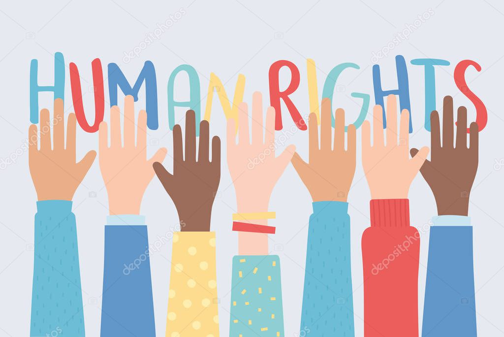 human rights, raised hands together community