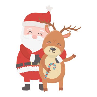 santa embraced reindeer celebration merry christmas