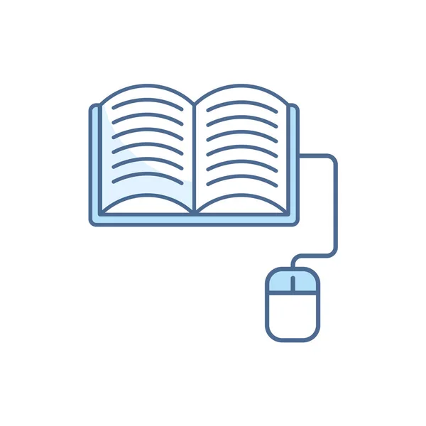 Livro mouse conectado linha de aprendizagem da educação escolar e preencher — Vetor de Stock