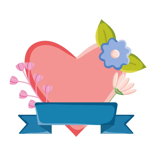 Amor al corazón con la decoración de flores estilo pop. — Vector de stock