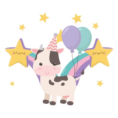 Mutlu Doğum günü simgesi tasarımı ile Cow karikatür