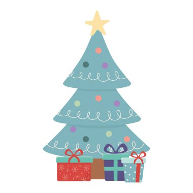 tree balls star gift boxes celebration merry christmas