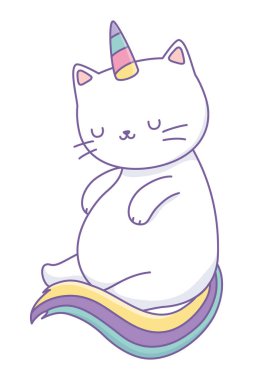 Tek boynuzlu at kedi çizgi film vektör tasarımı