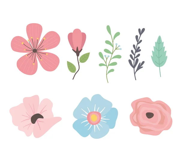Çiçekler ve yapraklar set simgeleri — Stok Vektör