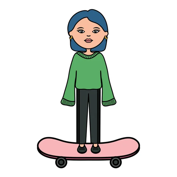Cute woman with skateboard character — Vetor de Stock