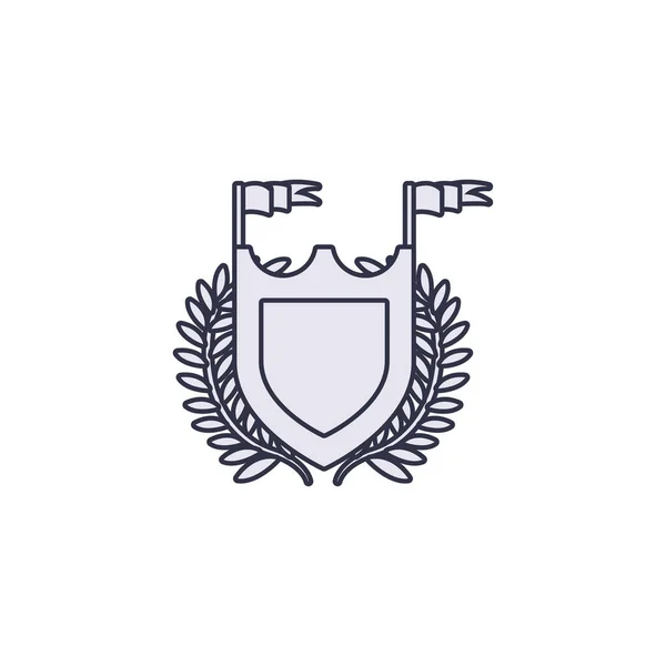 Shield flag emblem antique medieval line — Vector de stock