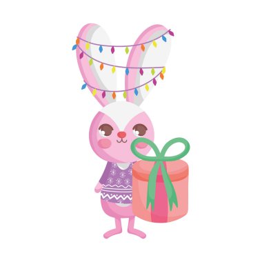 rabbit with lights tangled in the ears merry christmas