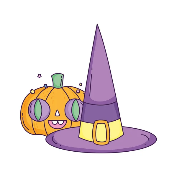 Joyeux halloween citrouille de fête avec chapeau de sorcière — Image vectorielle