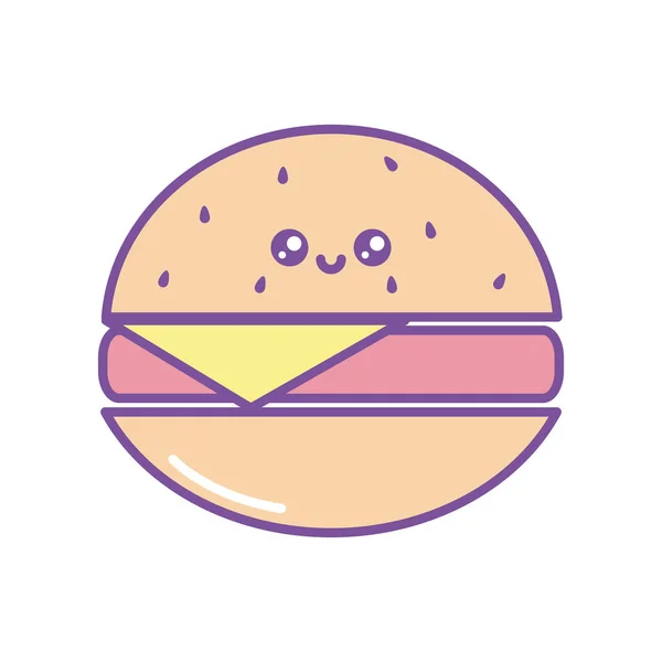 Isolerad kawaii hamburgare ikon fylla design — Stock vektor