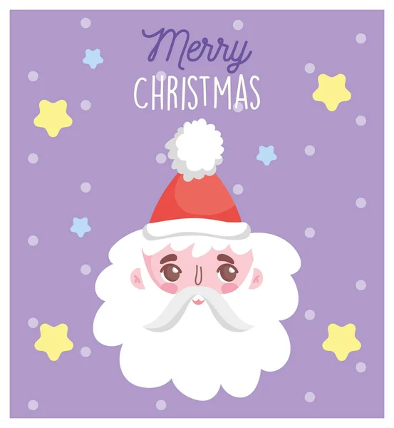 Weihnachtsmann Gesicht Sterne Schnee frohe Weihnachten Karte — Stockvektor