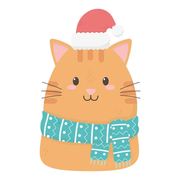 Милий кіт з шарфом капелюх святкування веселого Різдва — стоковий вектор