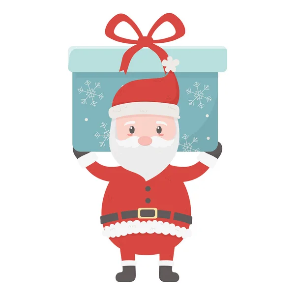 Santa portant un gros cadeau célébration joyeux Noël — Image vectorielle
