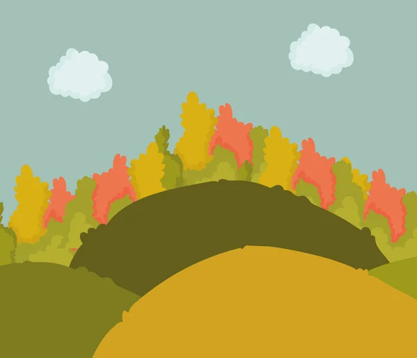 Las colinas de otoño arbustos follaje nubes cielo — Vector de stock