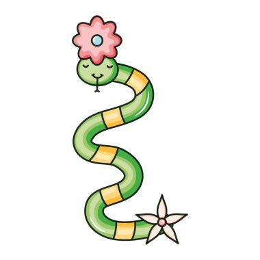 cute little snake with flowers kawaii character