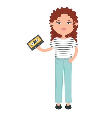 cute woman with cassette music street style character