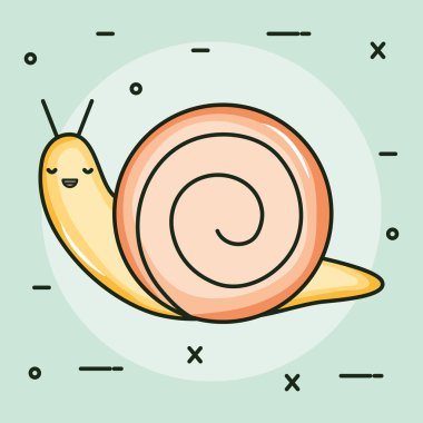 Şirin küçük salyangoz Kawaii karakteri