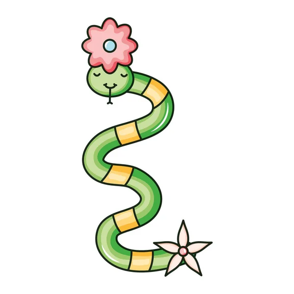 Cute little snake with flowers kawaii character —  Vetores de Stock