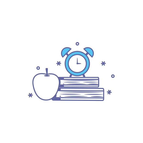 Book with alarm and apple fill style — ストックベクタ