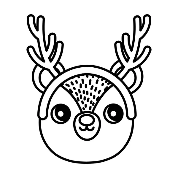 Bear with horns happy merry christmas thick line — Vector de stock