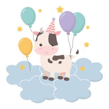 Mutlu Doğum günü simgesi tasarımı ile Cow karikatür
