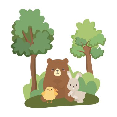 Bear rabbit and chicken cartoon vector design