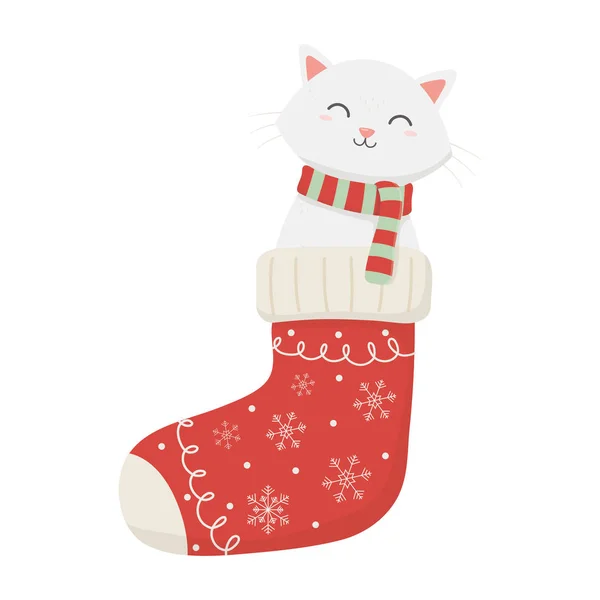 Cat coming out sock celebration merry christmas — 스톡 벡터