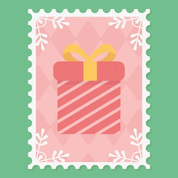Gift box surprise snowflakes merry christmas stamp — стоковый вектор