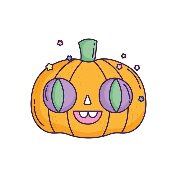 Happy halloween celebration pumpkin with teeth cartoon — Vetor de Stock