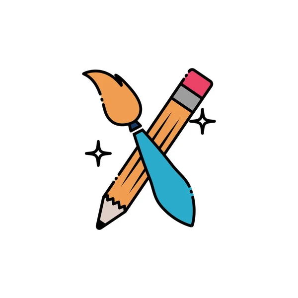 School paint brush with pencil fill style icon — Vettoriale Stock