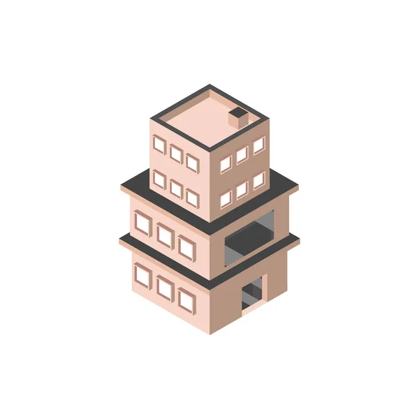 Three story building with terrace isometric style — Stockvektor