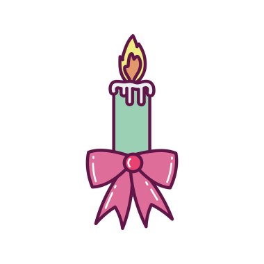 Yanan mum yayı kurdele dekorasyonu Mutlu noel ikonu