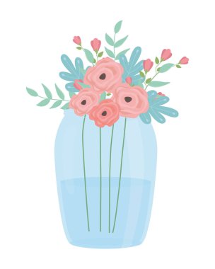 Saksı vektör tasarımında çiçekler ve yapraklar