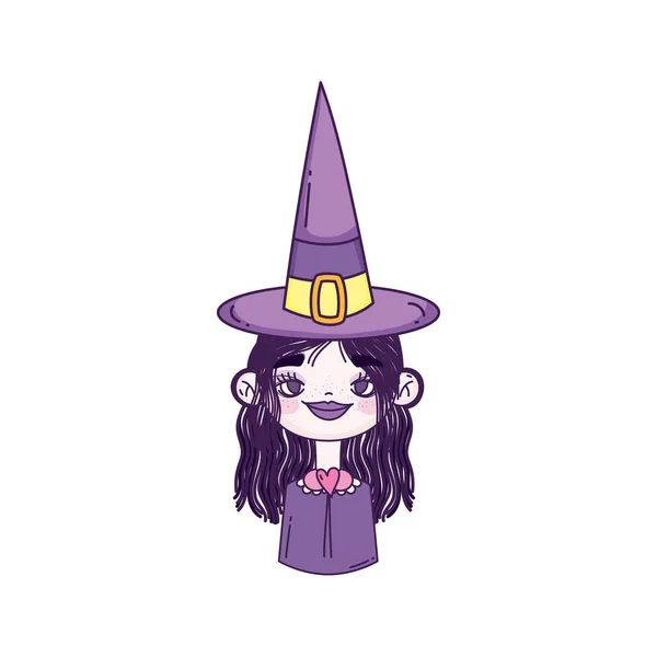 Boldog halloween ünneplés lány kalap boszorkány — Stock Vector