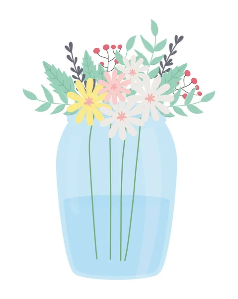 Bloemen en bladeren in pot vector ontwerp — Stockvector