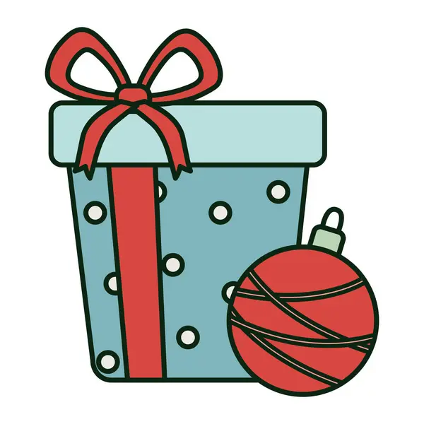 Gift box and ball with stripes celebration merry christmas — 스톡 벡터