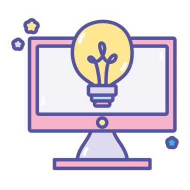 Okula geri dön bilgisayar monitörü ampul fikri