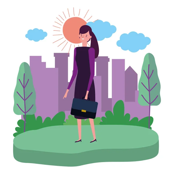 Businesswoman avatar with suitcase design vector illustration — стоковый вектор